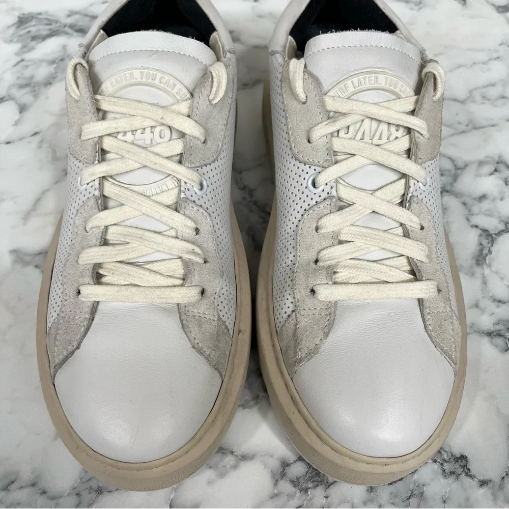 P448 Aerial Sneakers Perforated White Leather Woman’s Size 38 US 7.5/8